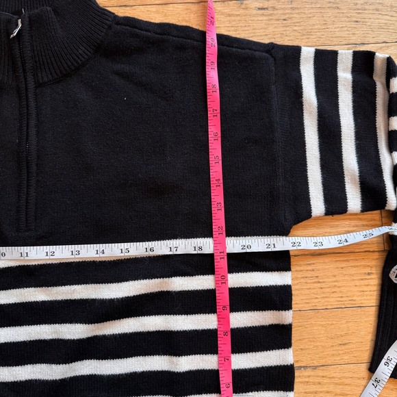 DKNY Womens Striped Quarter Zip Sweater Black White Mock Neck Medium NWT - Picture 4 of 7